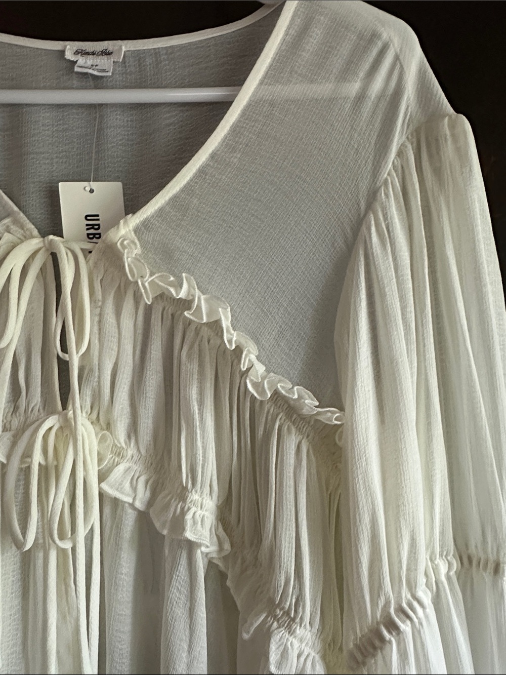 Urban Outfitters Cream Ruffle Tie-Front Peasant Blouse - Picture 3 of 9